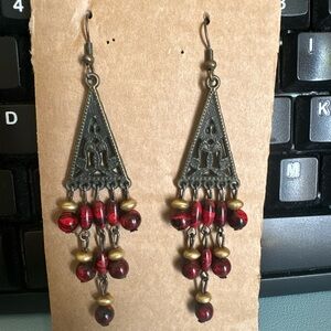 Bohemian Red and Gold Dangle Earrings